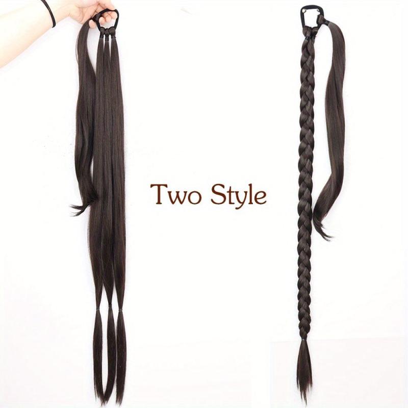 Long Braided Ponytail Extensions Synthetic Hair Pieces For Women