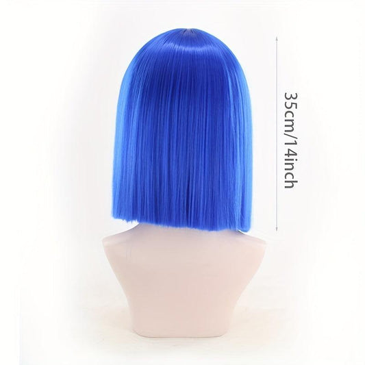 Straight Bob Cut Wigs With Bangs Shoulder Length Synthetic Fiber Rose Net Wigs