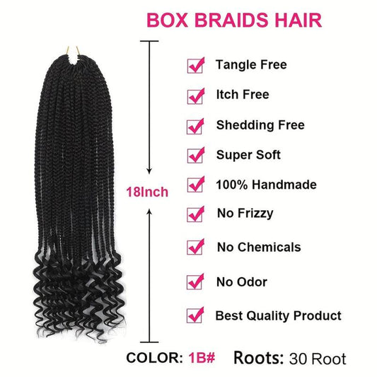 Boho Crochet Hair Extension Box Braid Curly Ends 45-72cm