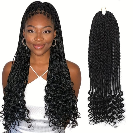 Boho Crochet Hair Extension Box Braid Curly Ends 45-72cm