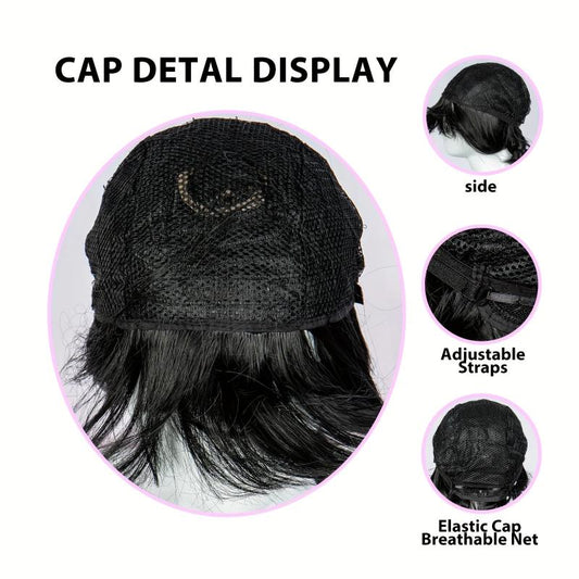 Costume Black Long Wig With Bangs 2 Ponytails Synthetic Wig