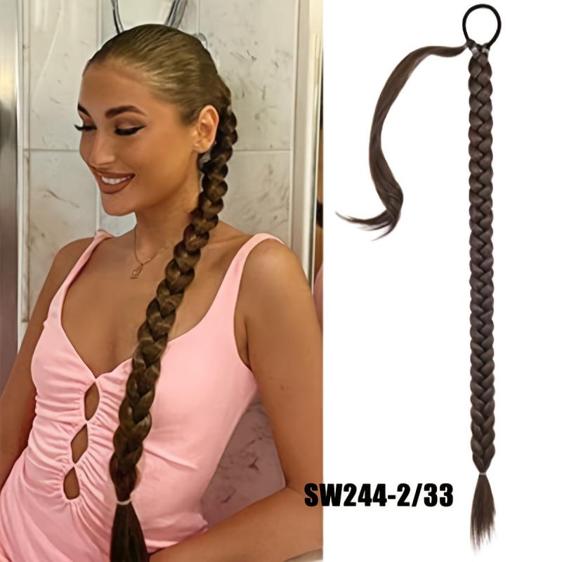 Long Braided Ponytail Extension Straight Wrap Around Ponytail