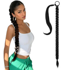 Long Braided Ponytail Extension Straight Wrap Around Ponytail