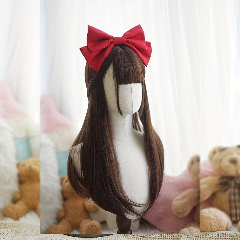 Long Straight Chocolate Brown Wig with Bangs