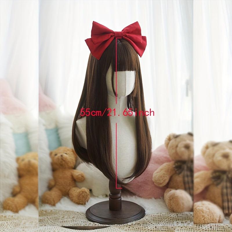 Long Straight Chocolate Brown Wig with Bangs