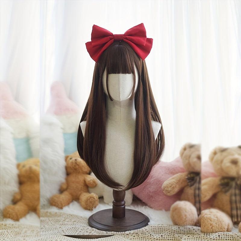 Long Straight Chocolate Brown Wig with Bangs