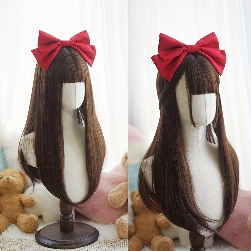 Long Straight Chocolate Brown Wig with Bangs