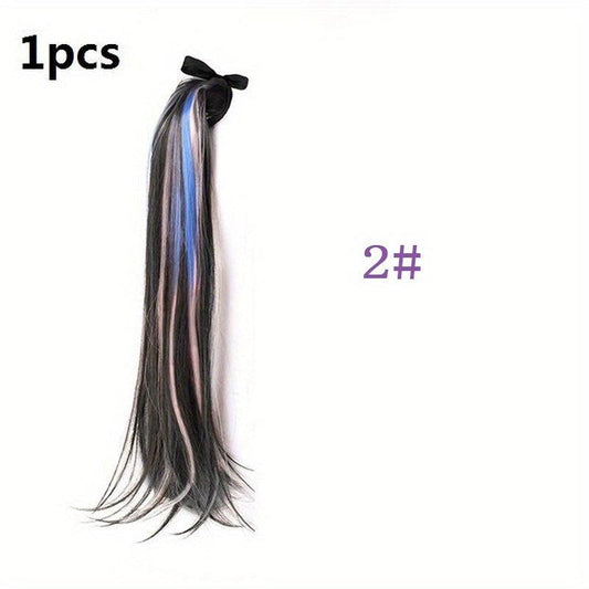 Long Straight Ponytail Hair Extension Brown Highlight Heat Resistant
