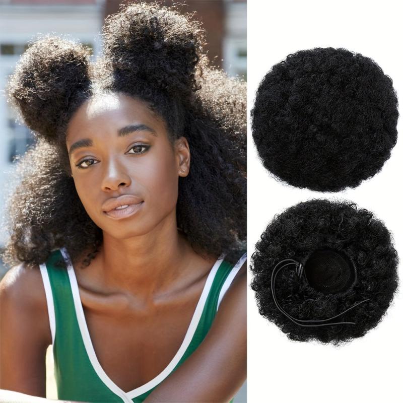 Afro Curly Bun Clip Drawstring Ponytail Wig