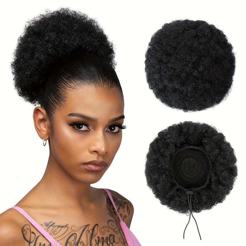 Afro Curly Bun Clip Drawstring Ponytail Wig