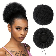 Afro Curly Bun Clip Drawstring Ponytail Wig