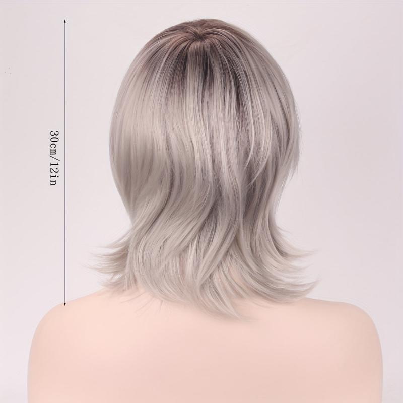 Short Curly Hair Shoulder Length Wig with Side Bangs Synthetic Straight Wig