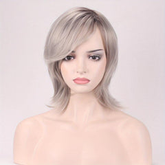 Short Curly Hair Shoulder Length Wig with Side Bangs Synthetic Straight Wig