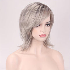 Short Curly Hair Shoulder Length Wig with Side Bangs Synthetic Straight Wig