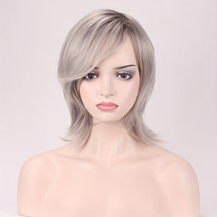 Short Curly Hair Shoulder Length Wig with Side Bangs Synthetic Straight Wig