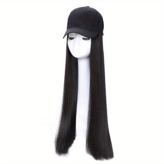 Hat Wigs 60 96 Cm Straight Long Hair Wigs With Baseball Cap For Women Girls