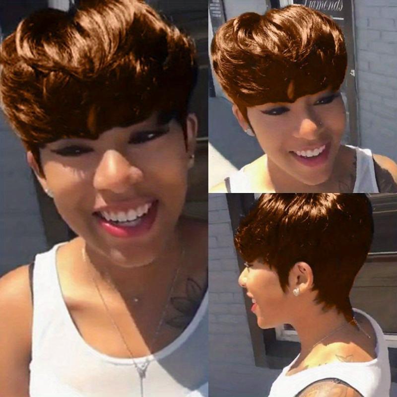 Short Pixie Cut Wigs with Bangs Synthetic Straight Layered Wigs 15-24 cm