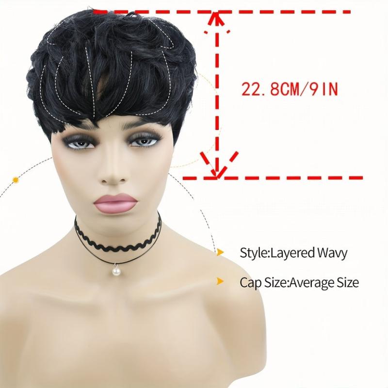 Short Pixie Cut Wigs with Bangs Synthetic Straight Layered Wigs 15-24 cm