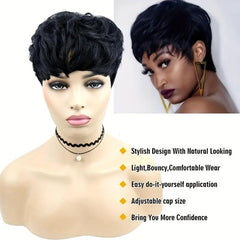 Short Pixie Cut Wigs with Bangs Synthetic Straight Layered Wigs 15-24 cm