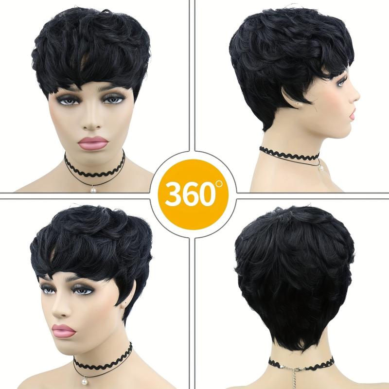 Short Pixie Cut Wigs with Bangs Synthetic Straight Layered Wigs 15-24 cm