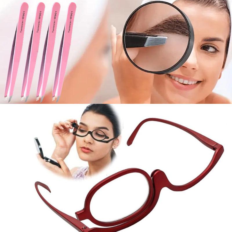 4PCS Tweezers 10x Magnifying Glass 2 in 1 Cosmetic Magnifying Glasses