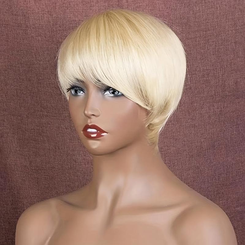 15 24 Cm Short Blonde Pixie Wig For Women Natural Straight Synthetic Wig