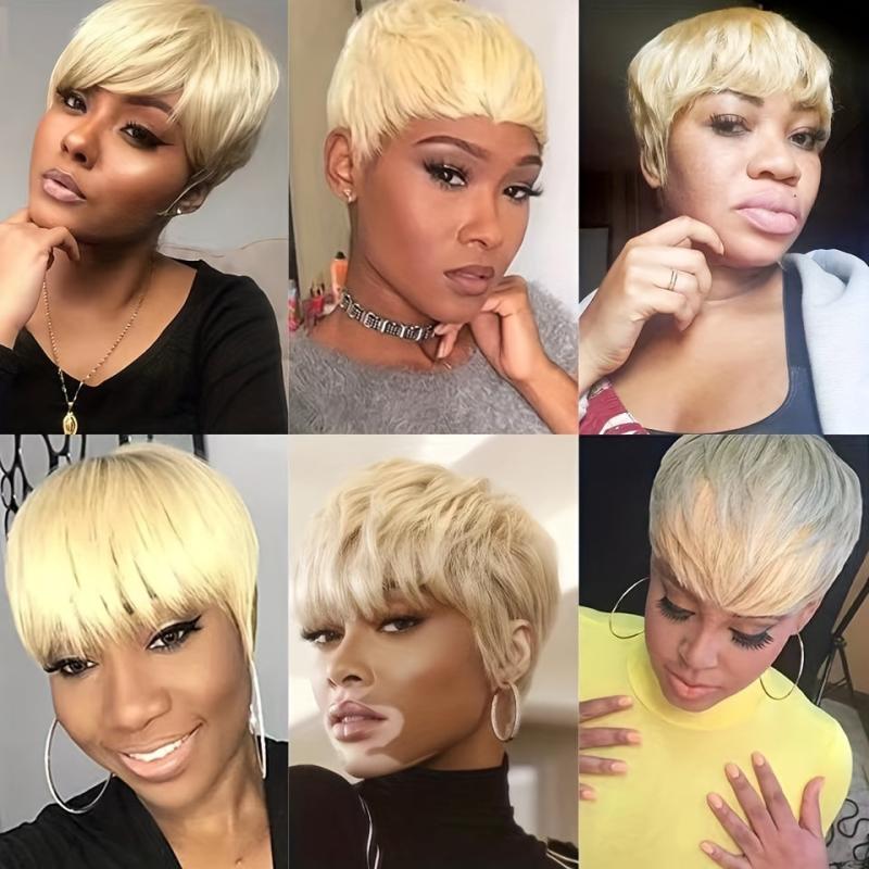 15 24 Cm Short Blonde Pixie Wig For Women Natural Straight Synthetic Wig