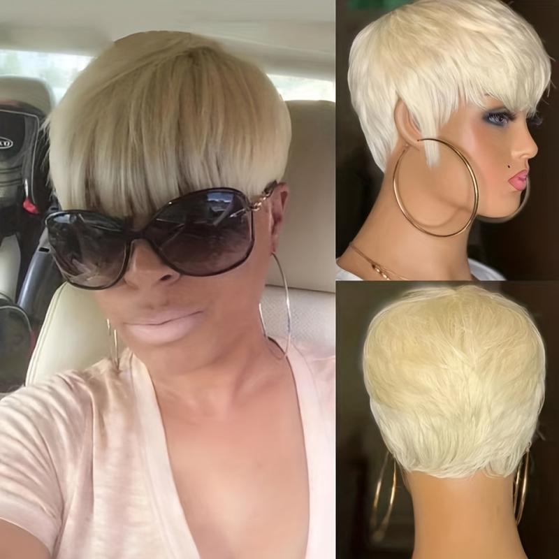 15 24 Cm Short Blonde Pixie Wig For Women Natural Straight Synthetic Wig