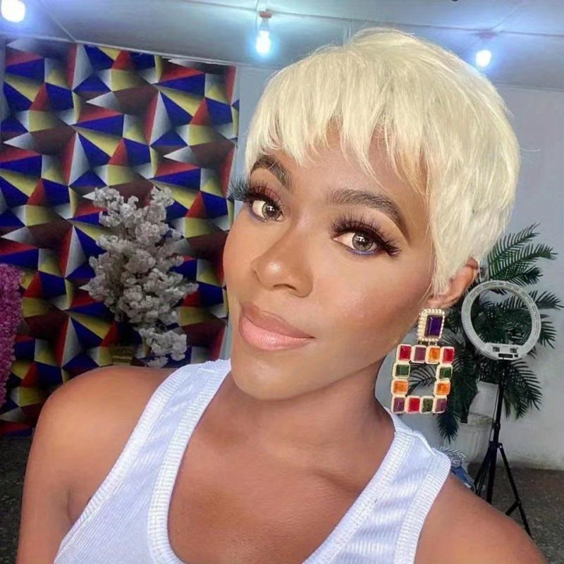 15 24 Cm Short Blonde Pixie Wig For Women Natural Straight Synthetic Wig