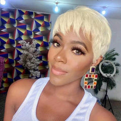 15 24 Cm Short Blonde Pixie Wig For Women Natural Straight Synthetic Wig