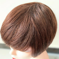 Short Brown Wavy Pixie Wig with Bangs