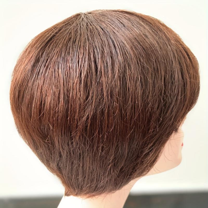 Short Brown Wavy Pixie Wig with Bangs