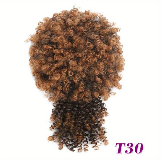 Kinky Curly Afro Puff Ponytail with Bangs Hair Extensions