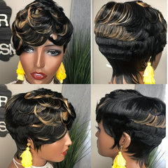 Pixie Cut Highlight Ombre Blond 1B 27 Short Straight Pixie Cut Hair Bob Wig
