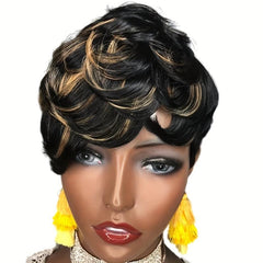 Pixie Cut Highlight Ombre Blond 1B 27 Short Straight Pixie Cut Hair Bob Wig