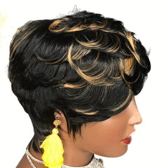 Pixie Cut Highlight Ombre Blond 1B 27 Short Straight Pixie Cut Hair Bob Wig