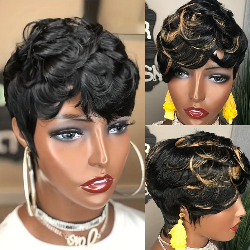 Pixie Cut Highlight Ombre Blond 1B 27 Short Straight Pixie Cut Hair Bob Wig
