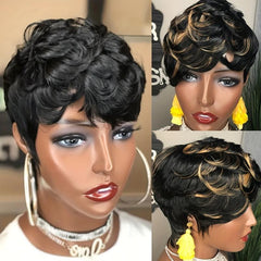 Pixie Cut Highlight Ombre Blond 1B 27 Short Straight Pixie Cut Hair Bob Wig