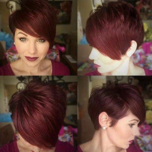 Short Pixie Cut Wig with Bangs 24cm Straight Synthetic Hair for Daily Party