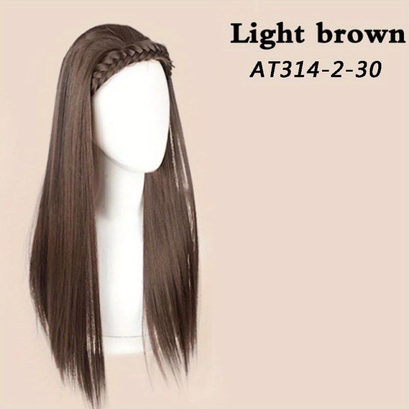 Long Straight Wig With Braided Headband Synthetic Wig