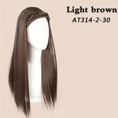Long Straight Wig With Braided Headband Synthetic Wig