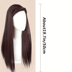 Long Straight Wig With Braided Headband Synthetic Wig