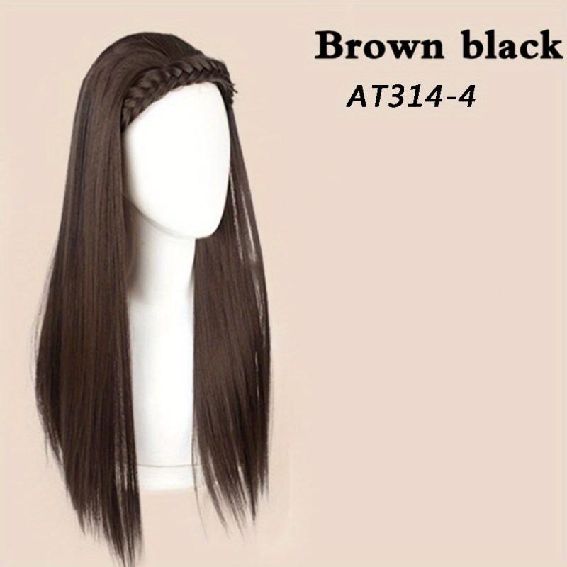 Long Straight Wig With Braided Headband Synthetic Wig