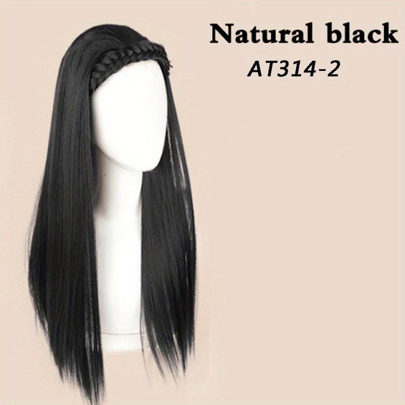 Long Straight Wig With Braided Headband Synthetic Wig