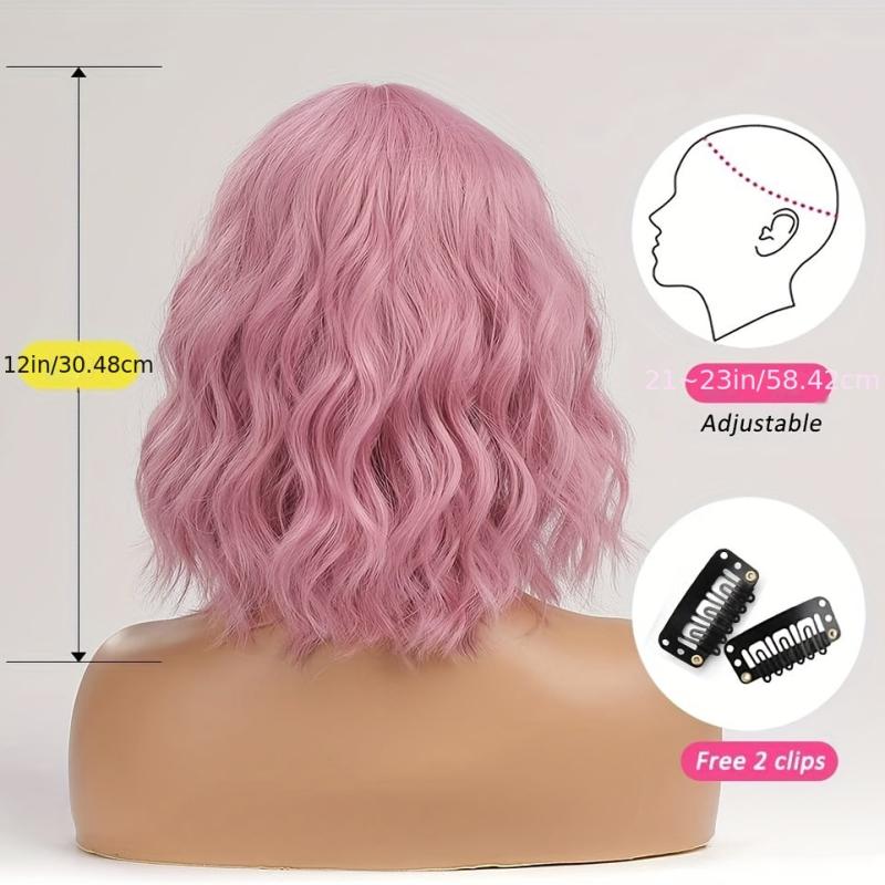 Shoulder Length Wave Bob Wig With Bangs Synthetic Cosplay Costume Wig