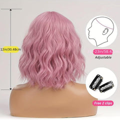 Shoulder Length Wave Bob Wig With Bangs Synthetic Cosplay Costume Wig