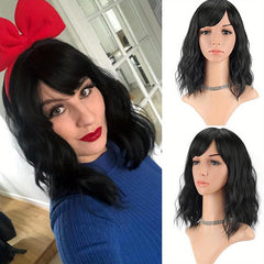Shoulder Length Wave Bob Wig With Bangs Synthetic Cosplay Costume Wig