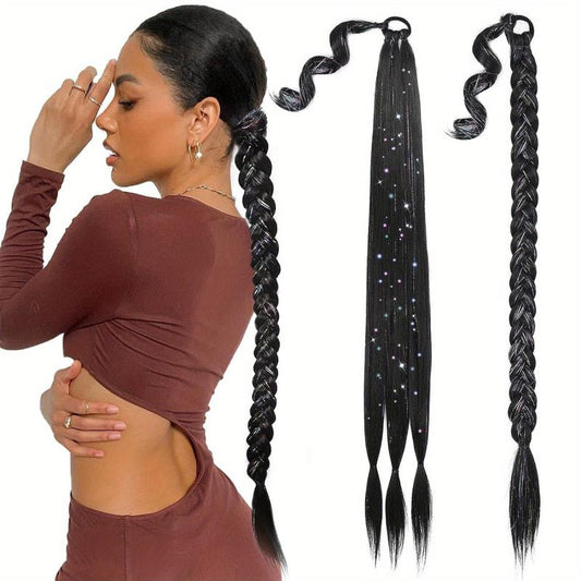 86 cm Blonde Braided Ponytail Extension with Silvery Tinsel Straight