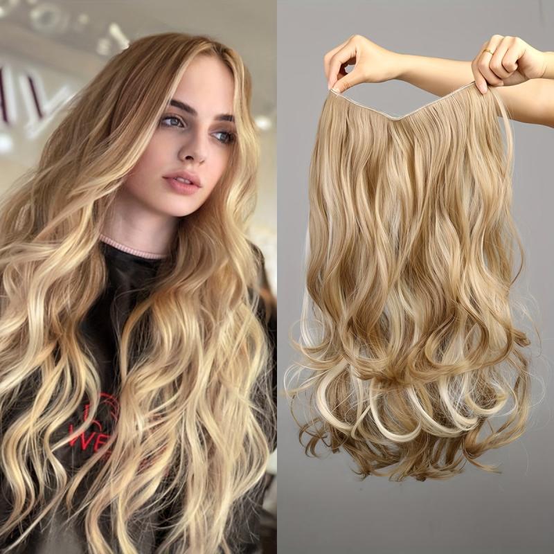 Long Wavy Hair Pieces Synthetic Fishing Line Extensions