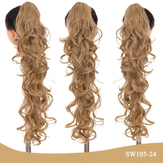 Long Curly Wavy Ponytail Extensions Claw Clip Natural Look
